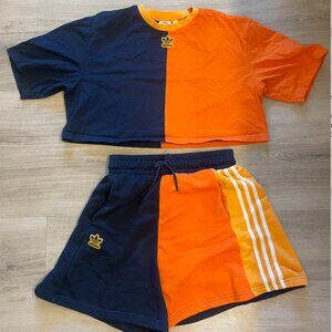 Adidas orange and blue short and cropped T Set (Like new)